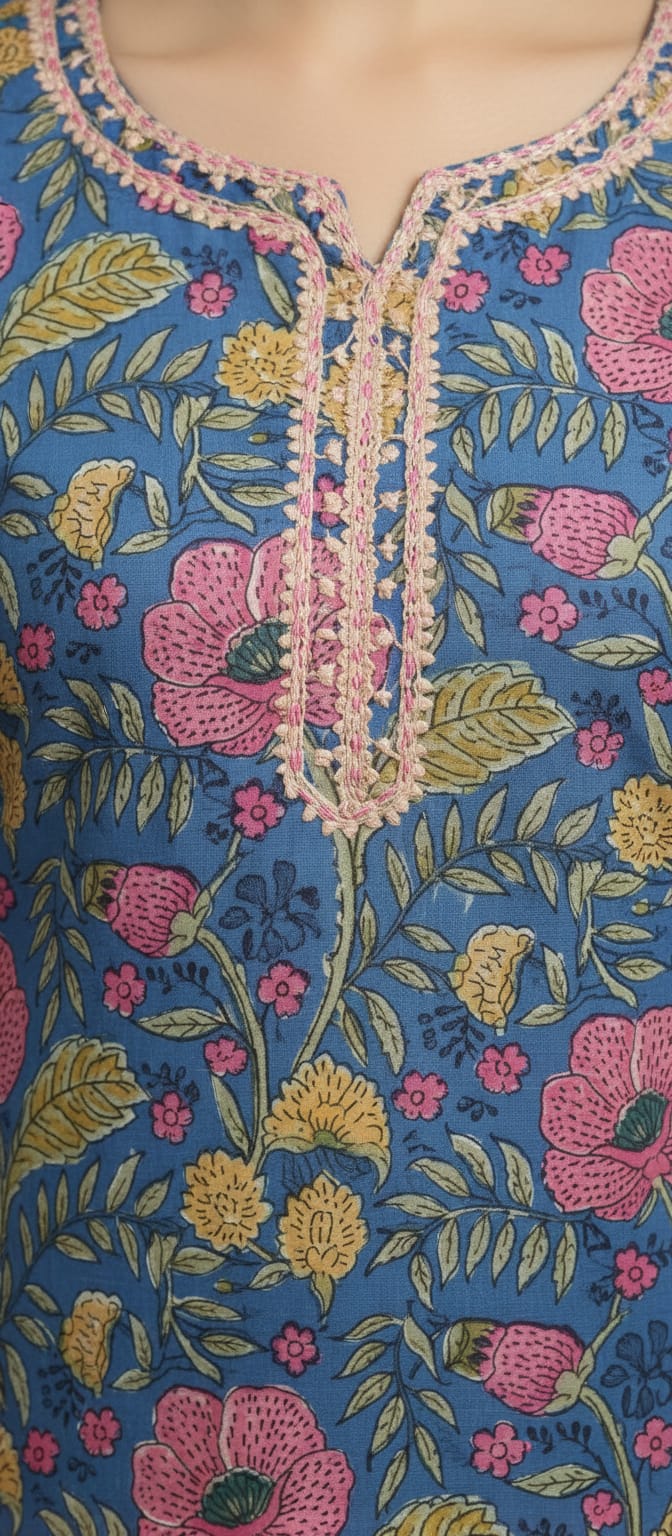 Gulnaar Blue Floral Kurta Set