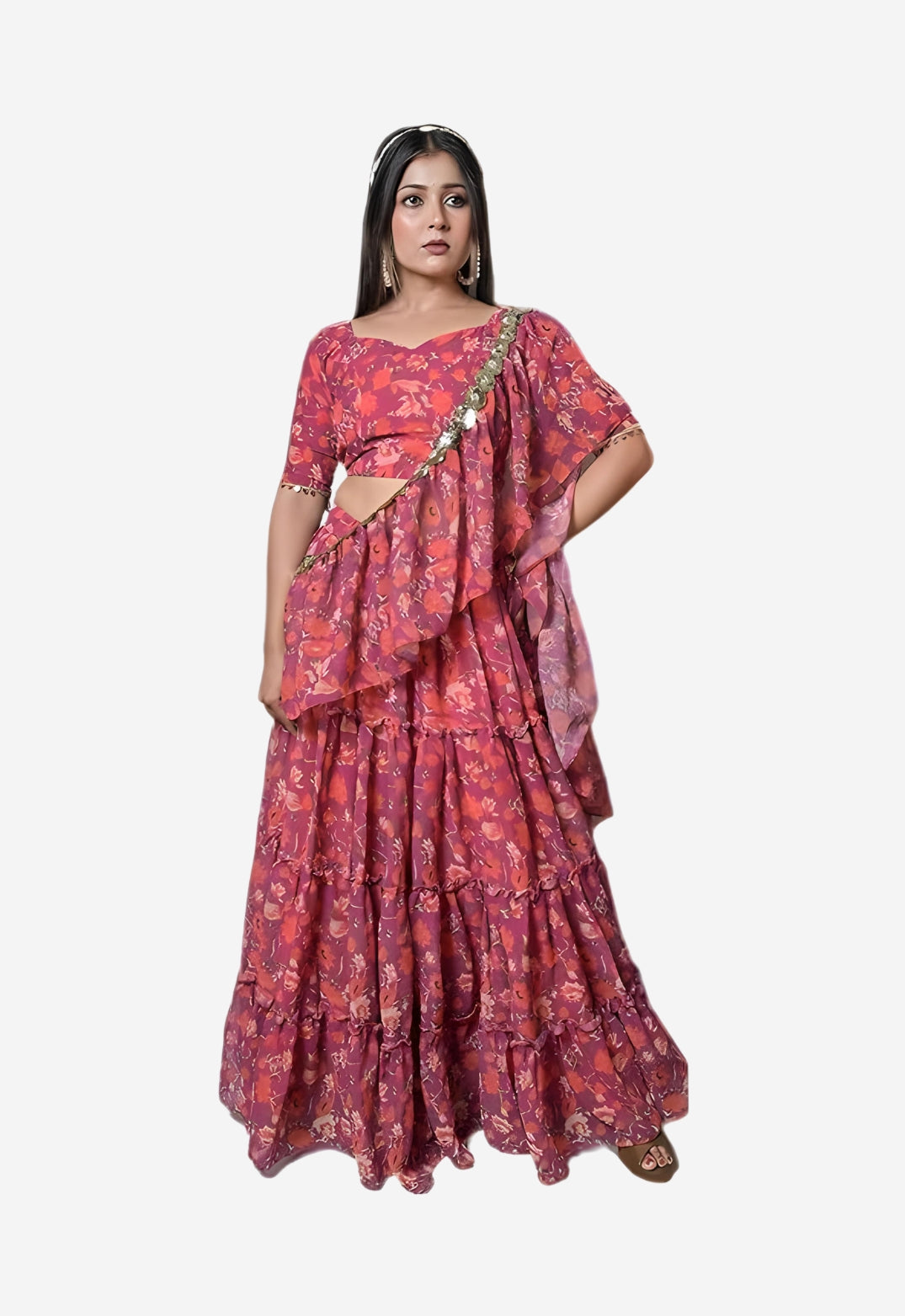 MINAAKSHIGANGAA Georgette Lehnga with attached duppatta