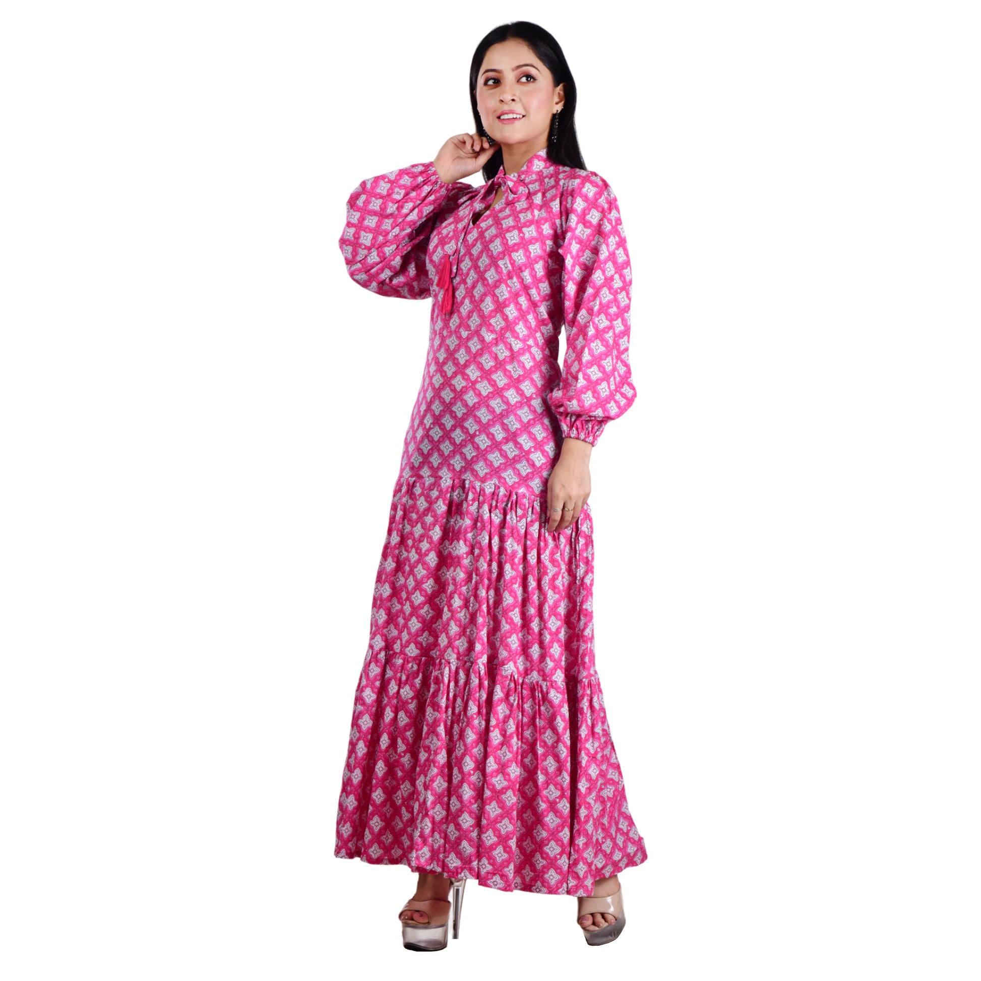 Blooming Pink cottan long maxi dress
