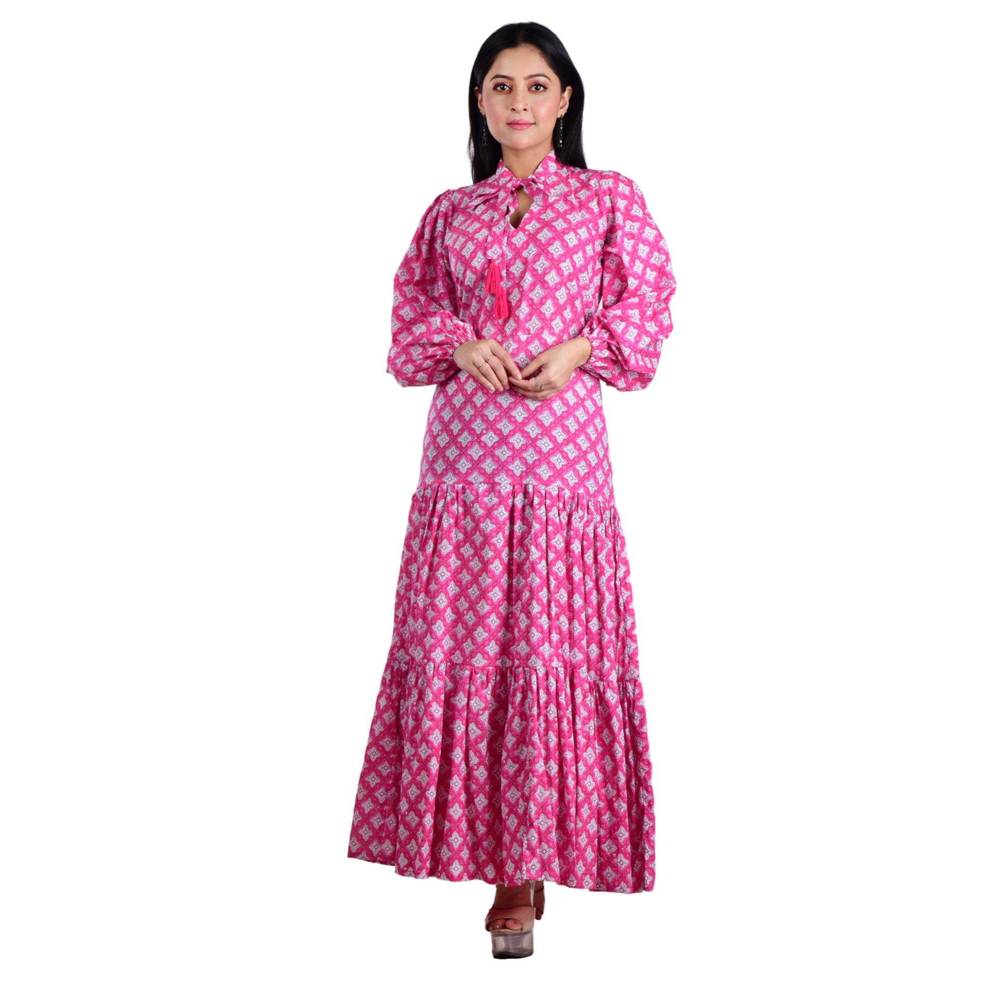 Blooming Pink cottan long maxi dress