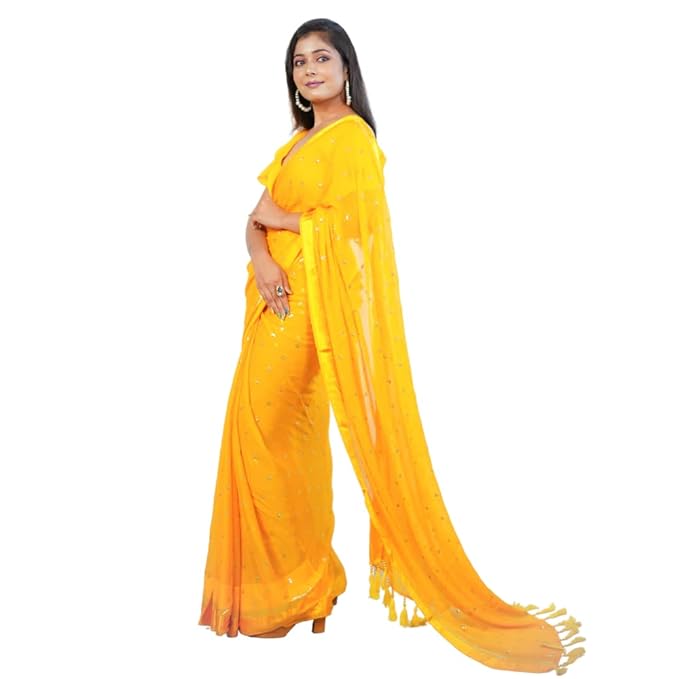MINAAKSHIGANGAA Women's Designer pure Georgette embroidred Saree