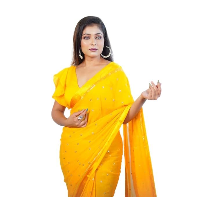 MINAAKSHIGANGAA Women's Designer pure Georgette embroidred Saree