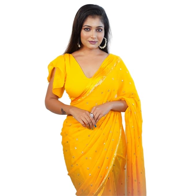 MINAAKSHIGANGAA Women's Designer pure Georgette embroidred Saree