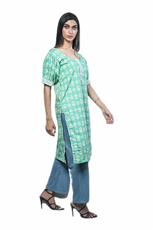 MINAAKSHIGANGAA Women cottan Block Print Staright Kurti
