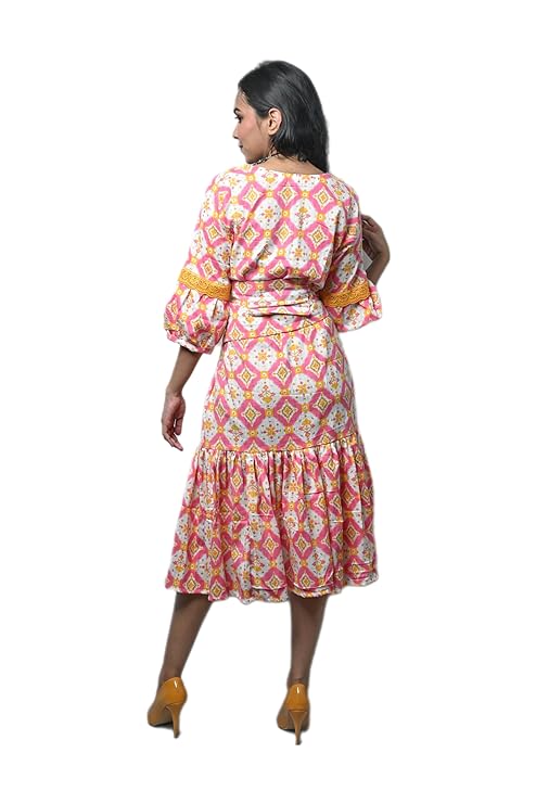 MINAAKSHIGANGAA  V-Neck Midi Dress with Waist Belt