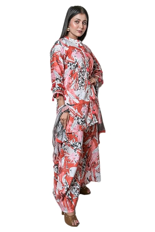 MINAAKSHIGANGAA  Red shrara set with chhifon printed duppatta