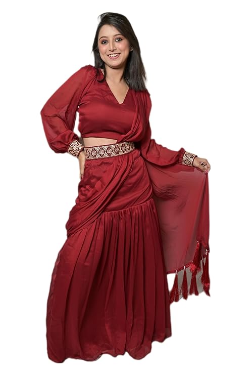 MINAAKSHIGANGAA  Chhifon Skirt Sareee With Stiched Blouse