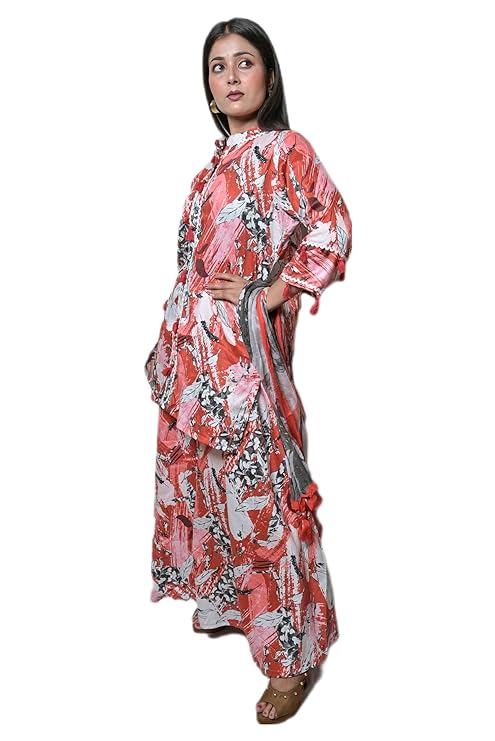 MINAAKSHIGANGAA  Red shrara set with chhifon printed duppatta