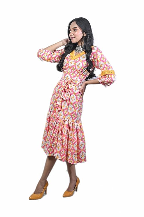 MINAAKSHIGANGAA  V-Neck Midi Dress with Waist Belt