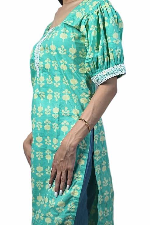 MINAAKSHIGANGAA Women cottan Block Print Staright Kurti