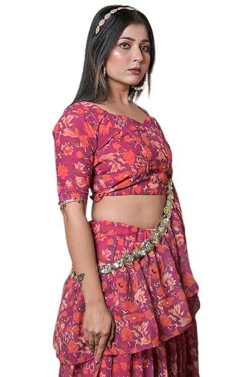 MINAAKSHIGANGAA Georgette Lehnga with attached duppatta