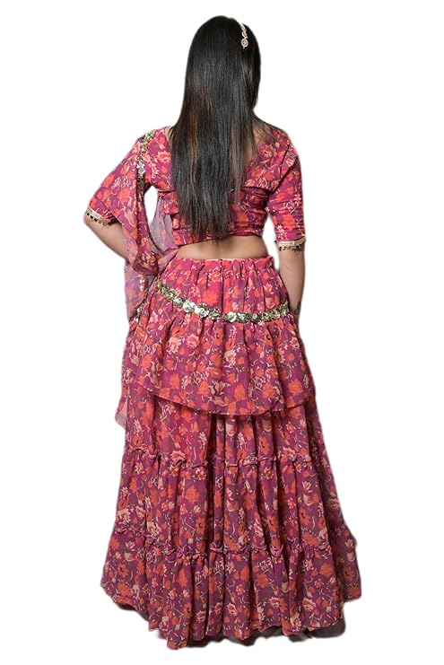MINAAKSHIGANGAA Georgette Lehnga with attached duppatta