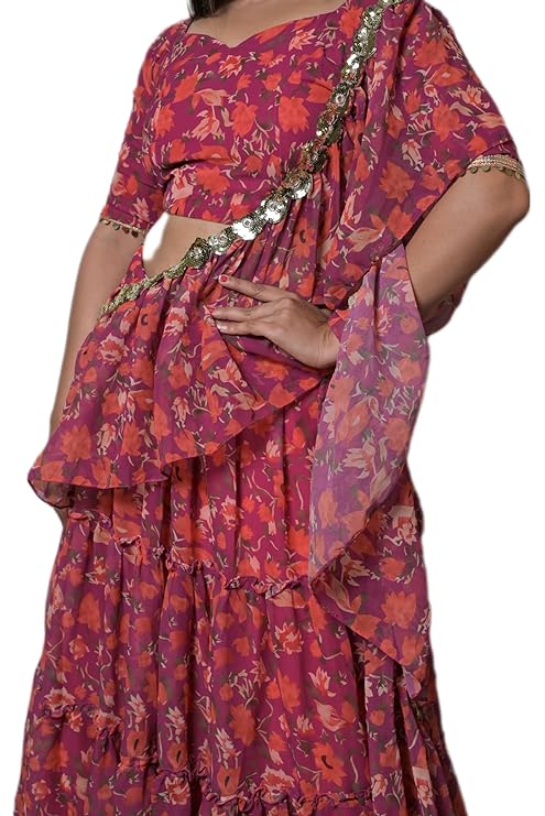 MINAAKSHIGANGAA Georgette Lehnga with attached duppatta