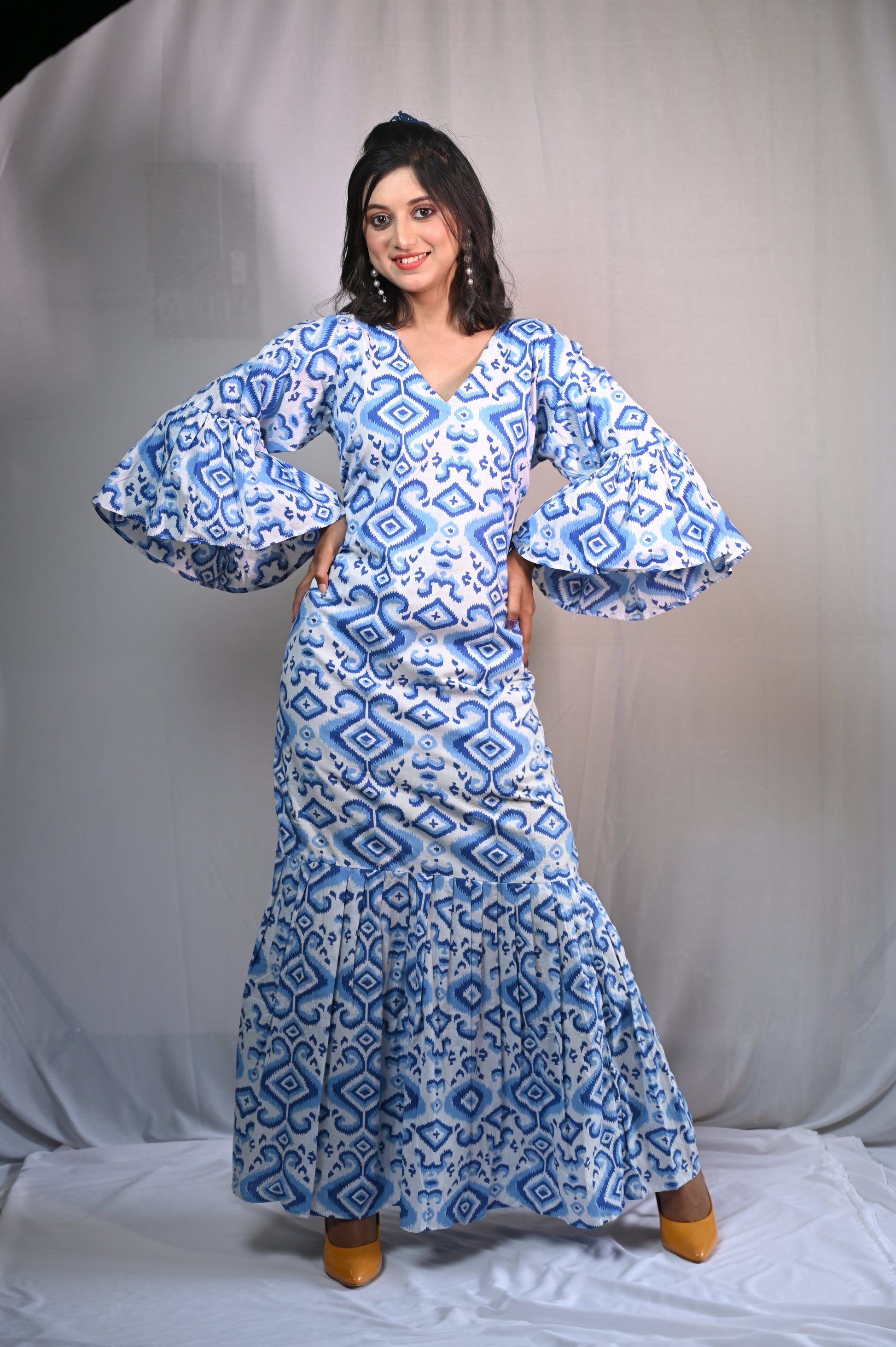 Summer Blue long dress with bell sleeves