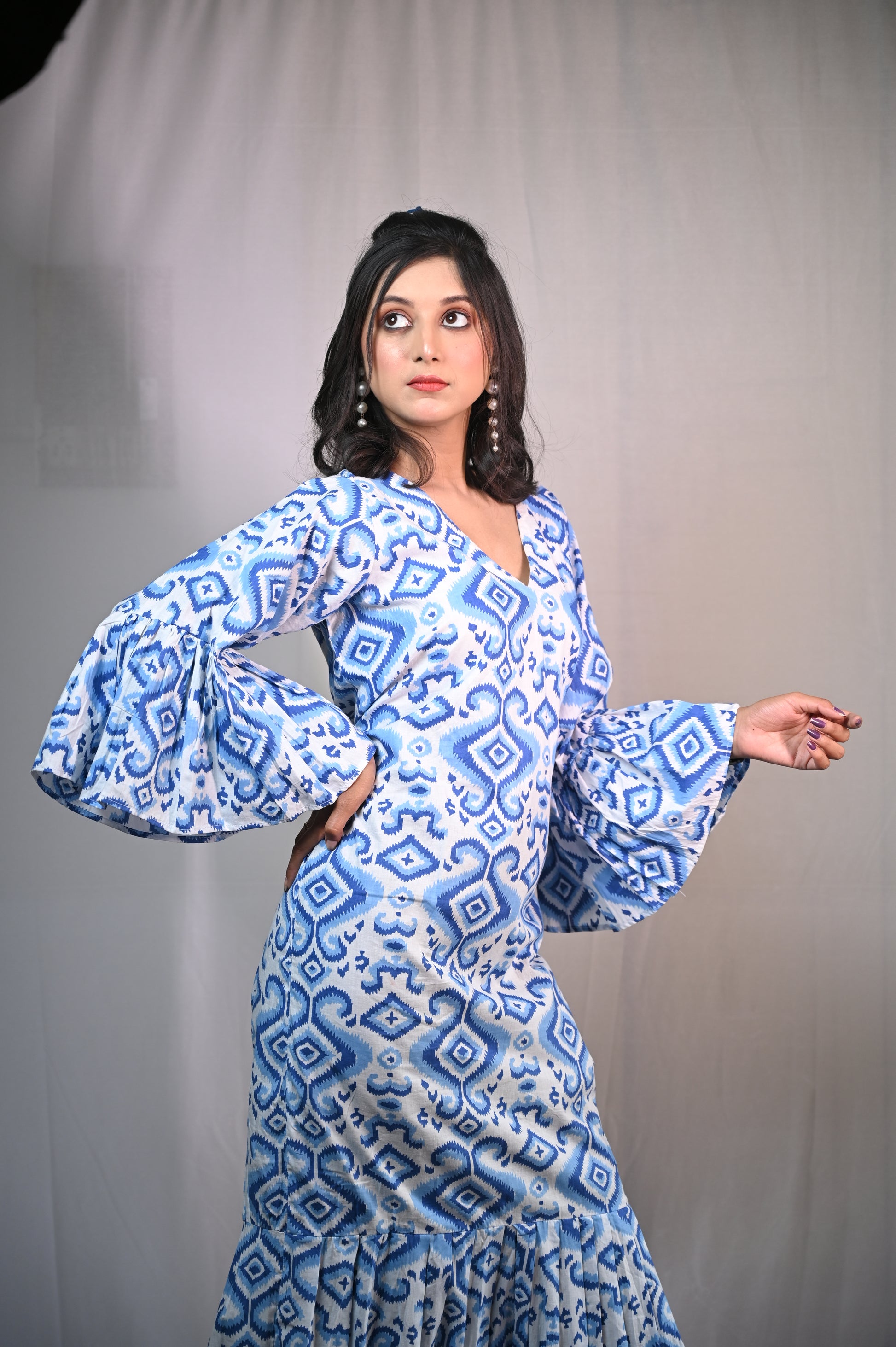 Summer Blue long dress with bell sleeves