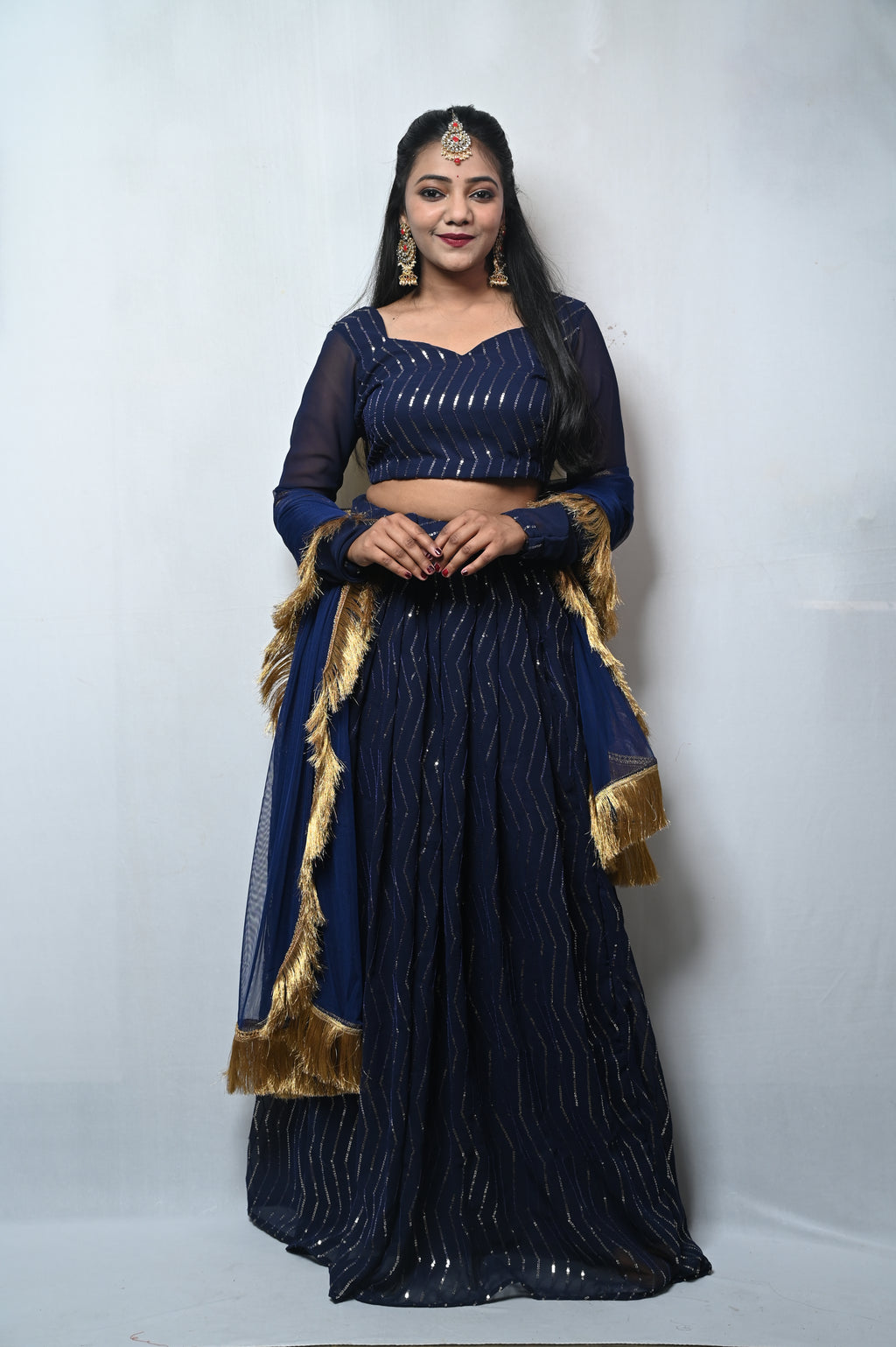 Navy georgette lehnga with gotta work