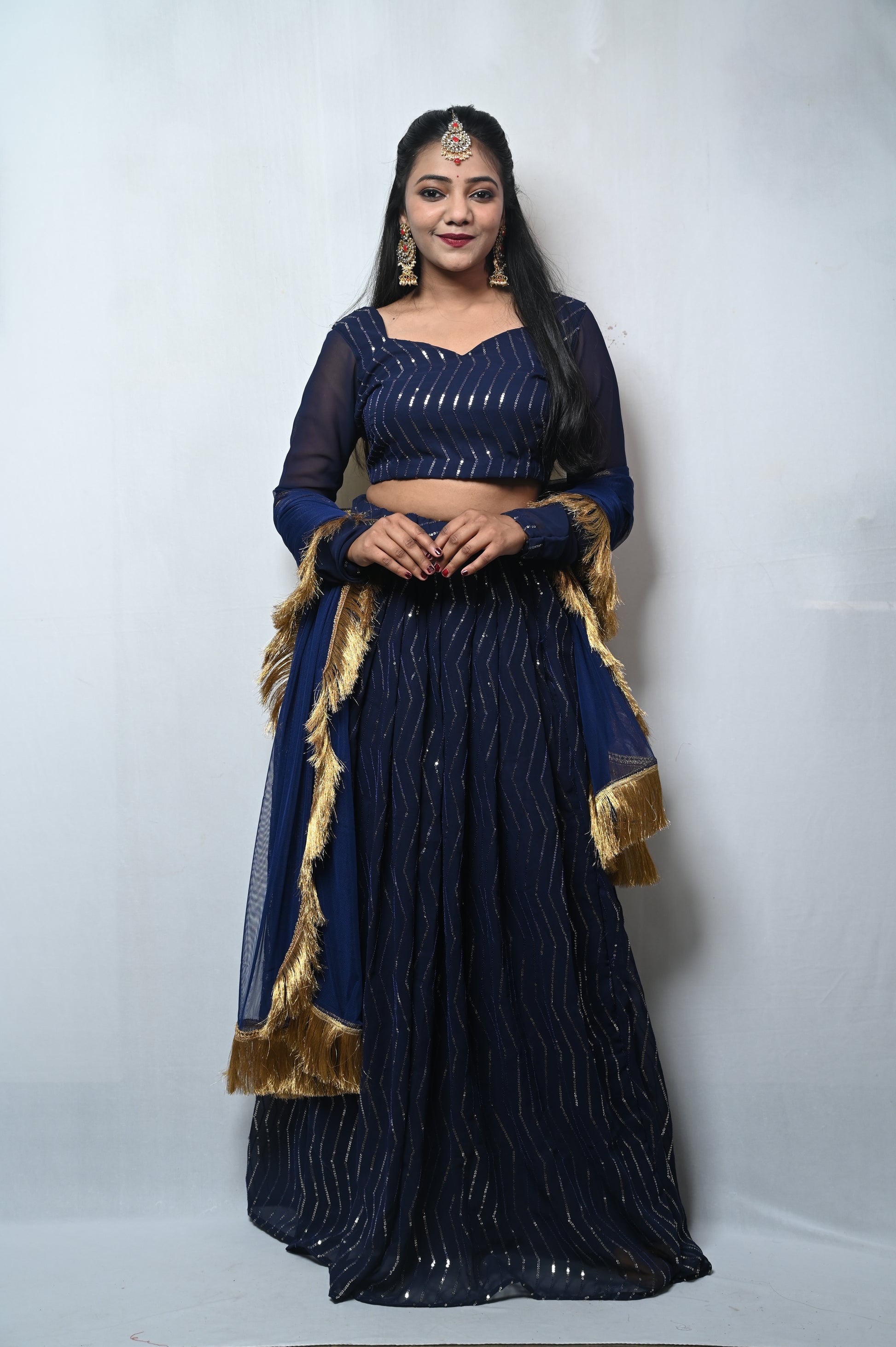Navy georgette lehnga with gotta work