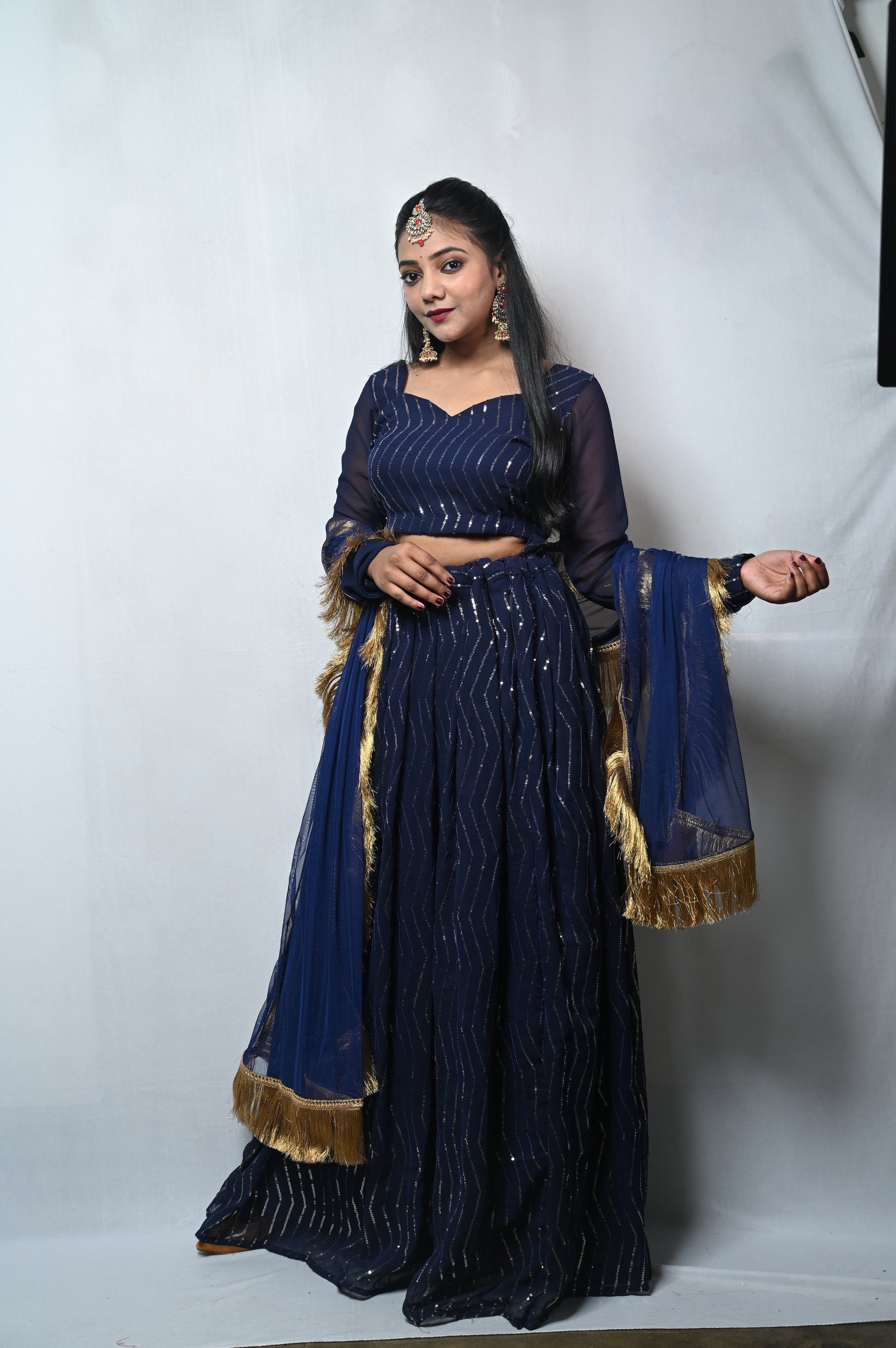 Navy georgette lehnga with gotta work