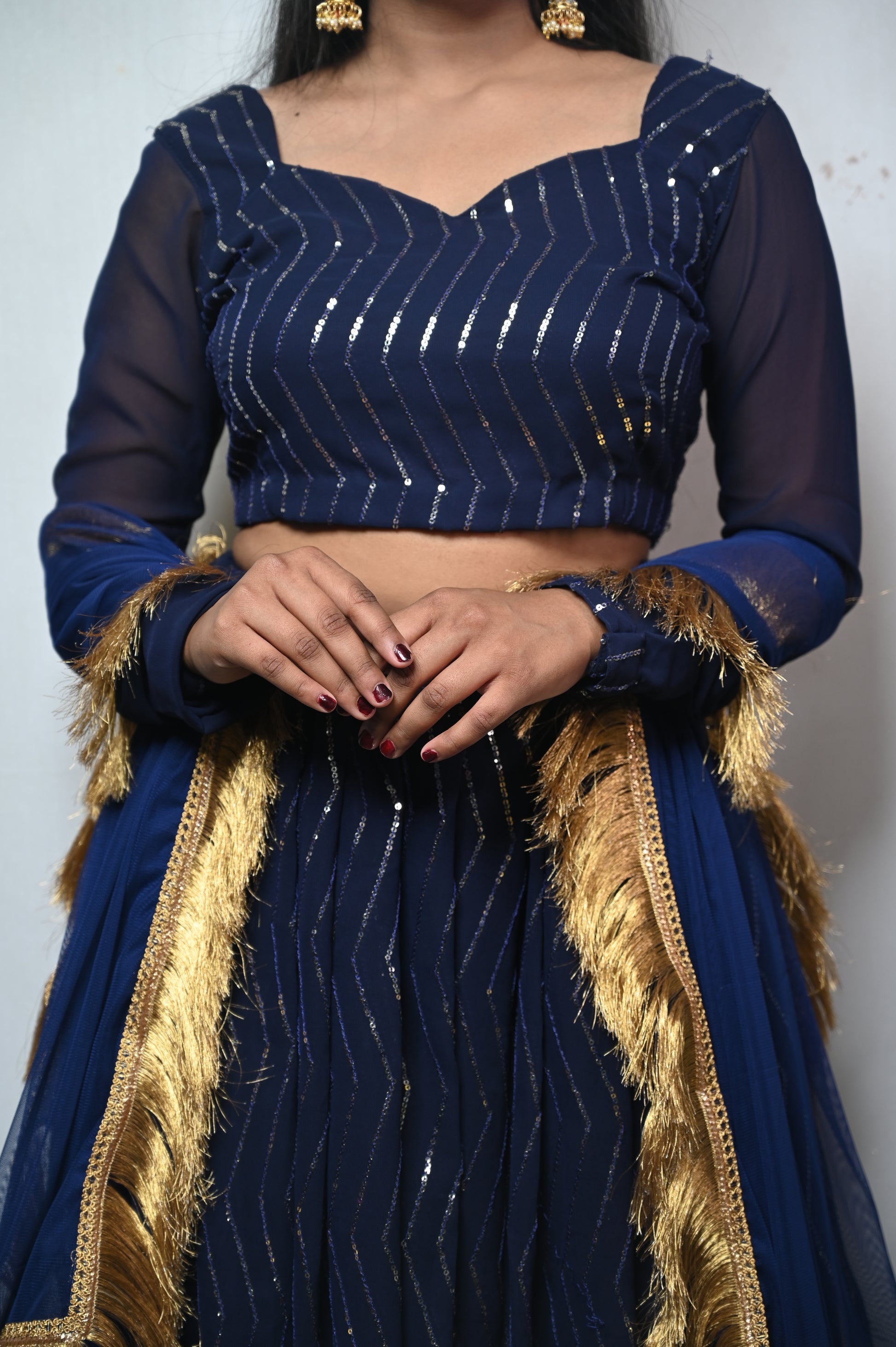 Navy georgette lehnga with gotta work