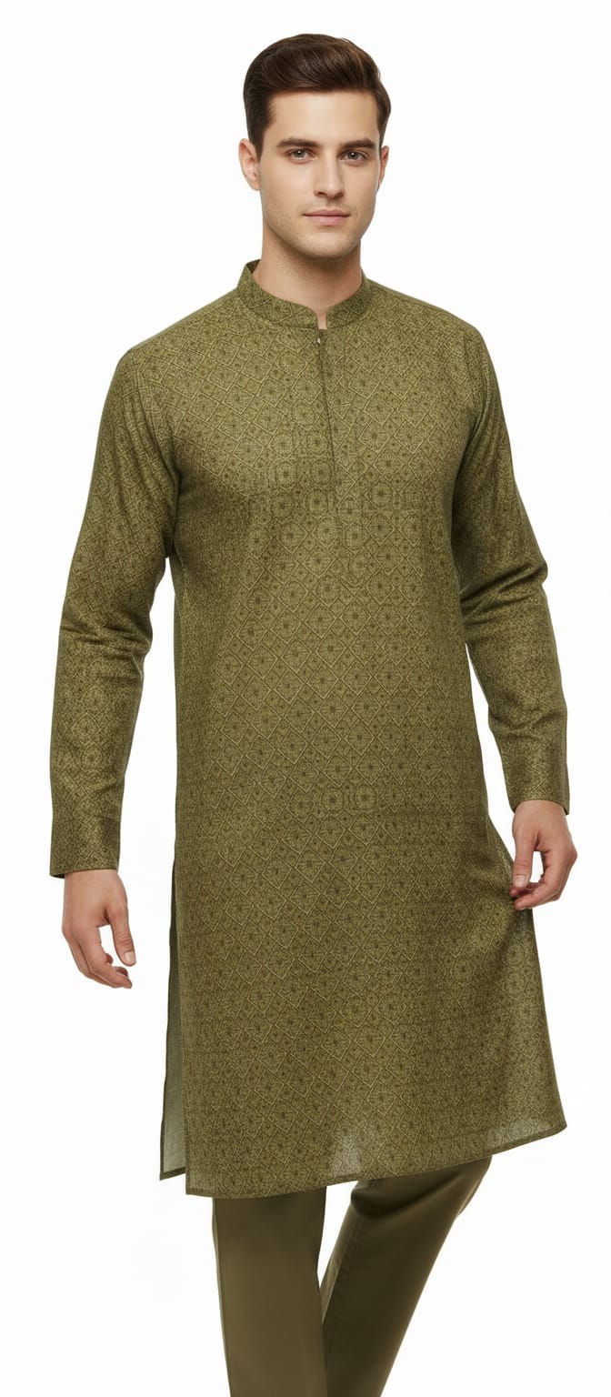 Aranya Green Cotton Silk Printed Kurta