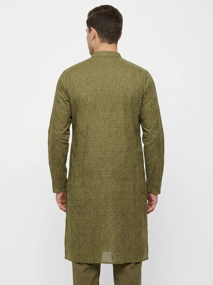 Aranya Green Cotton Silk Printed Kurta