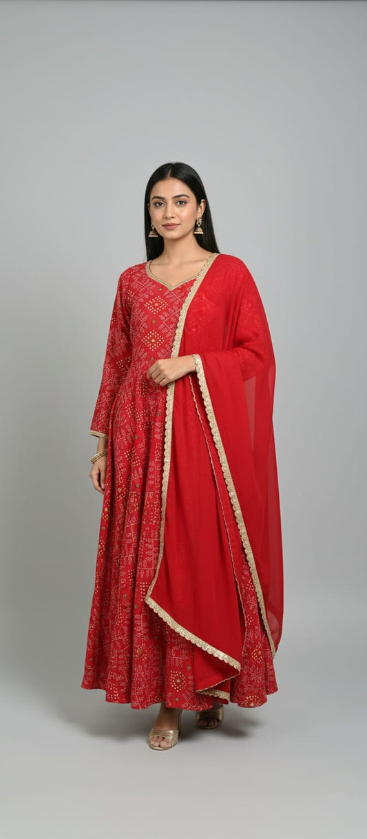 Zarmina Red Anarkali Set