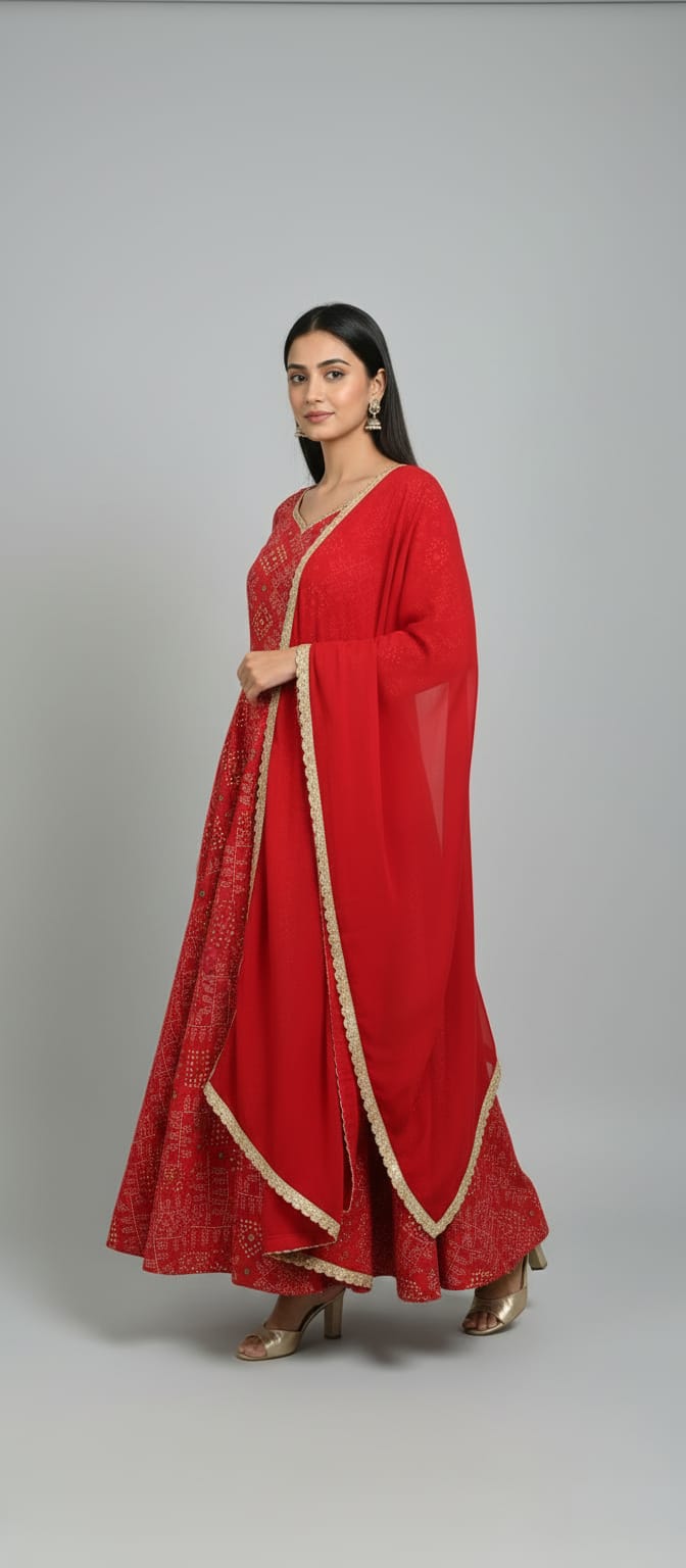 Zarmina Red Anarkali Set
