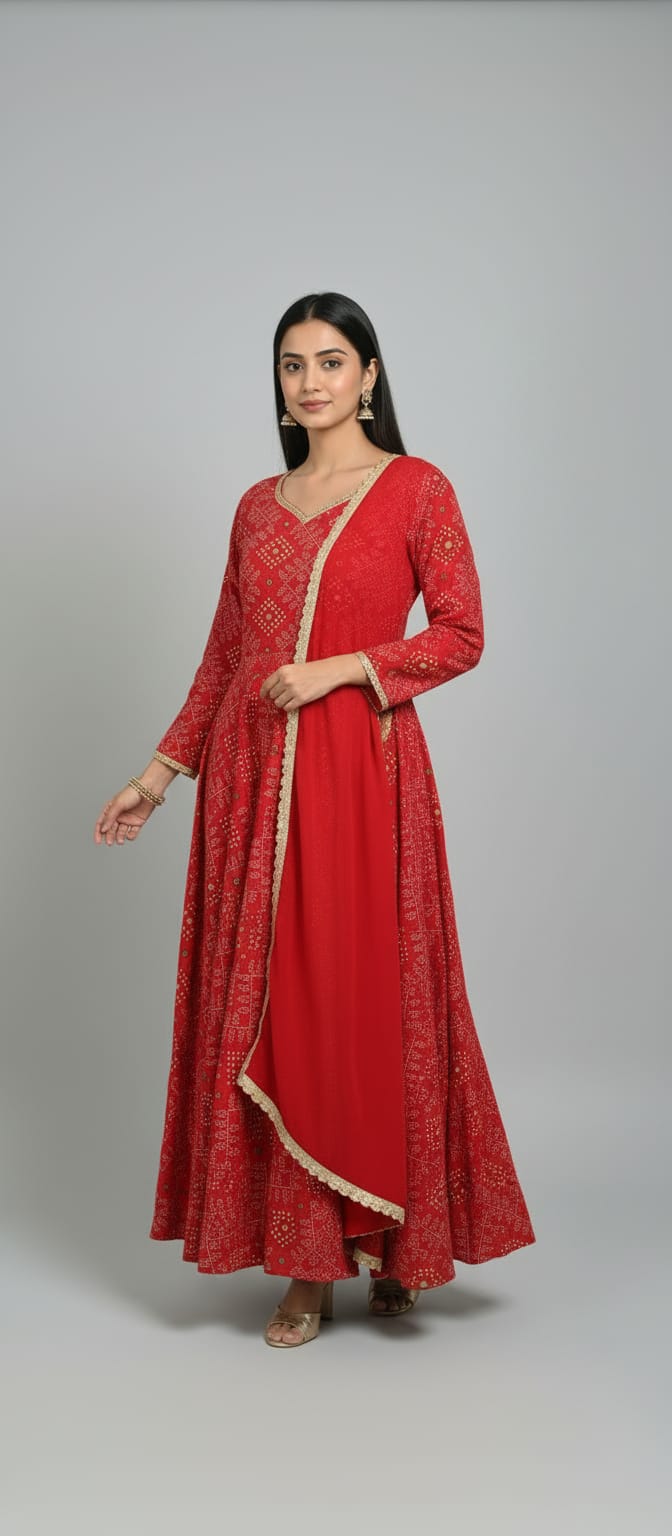 Zarmina Red Anarkali Set