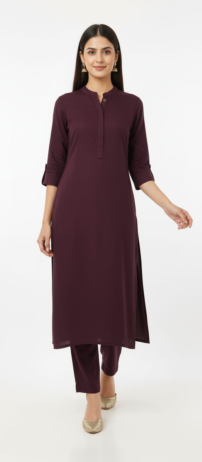 Solid Cotswool Kurta Set – Minimal Classic Co-ord