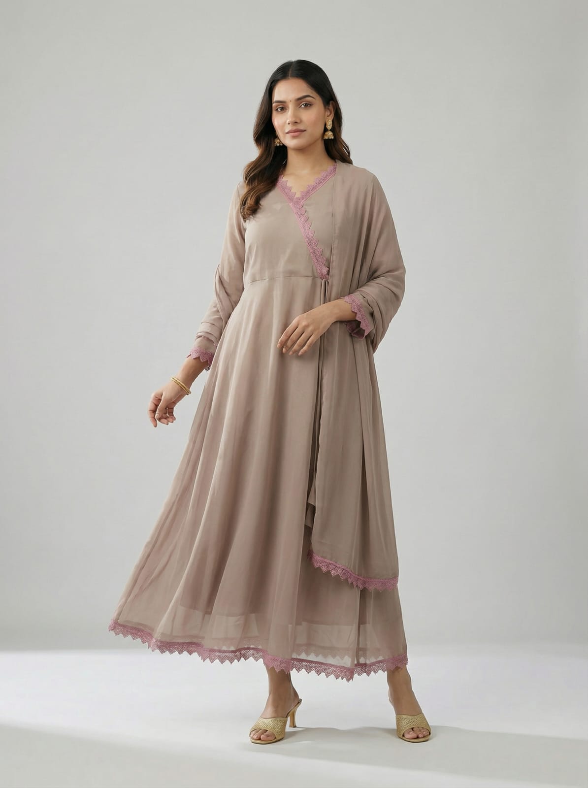 Aabha Beige Grace Anarkali Set