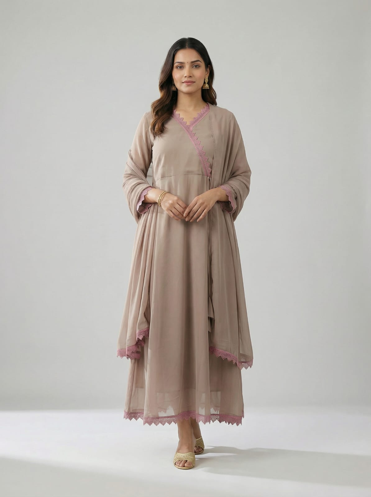 Aabha Beige Grace Anarkali Set